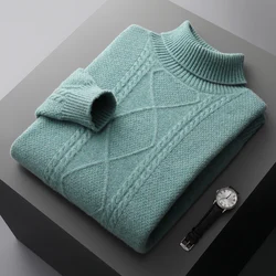 Men's 100% merino wool autumn and winter turtleneck knitted pullover thickened plus size bottoming shirt fashion warm top