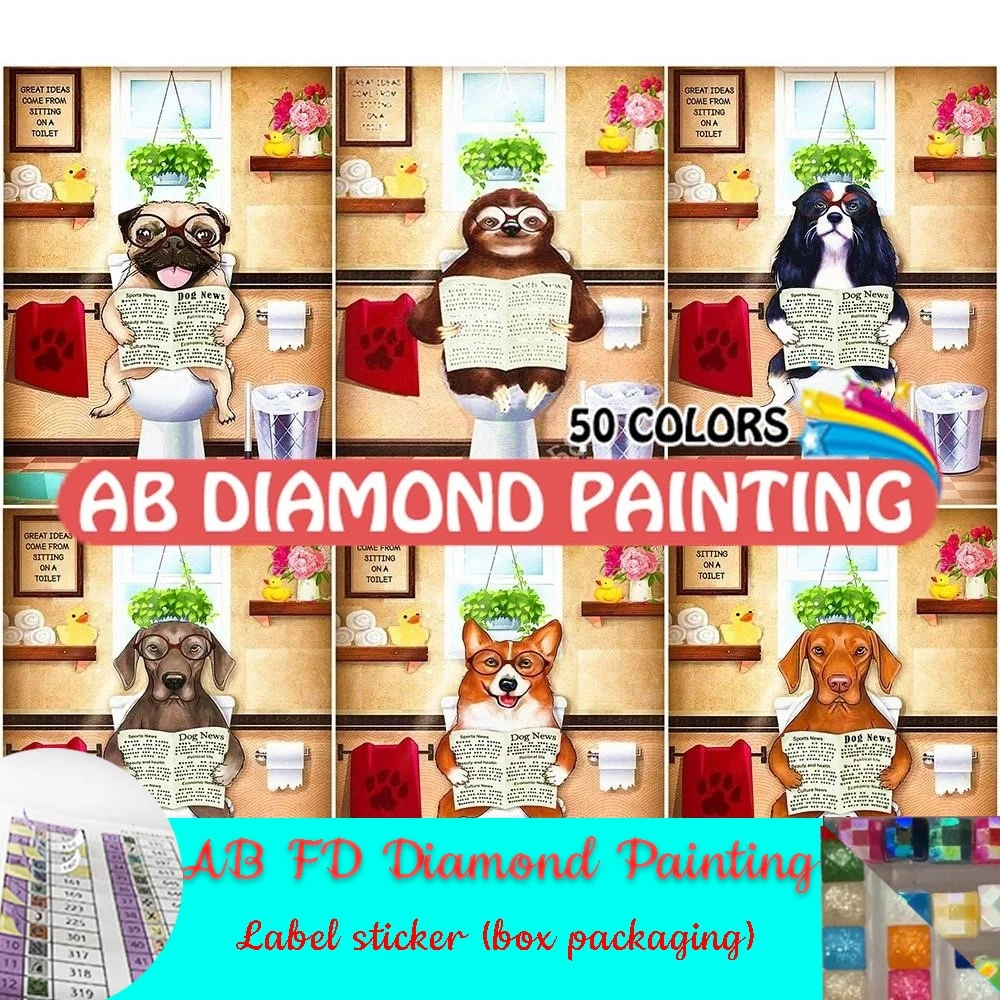 AB FD Diamond Painting New Arrivals Cartoon Dog Reading Newspaper Sloth Handmade Embroidery Animal Mosaic Rhinestones Home Decor