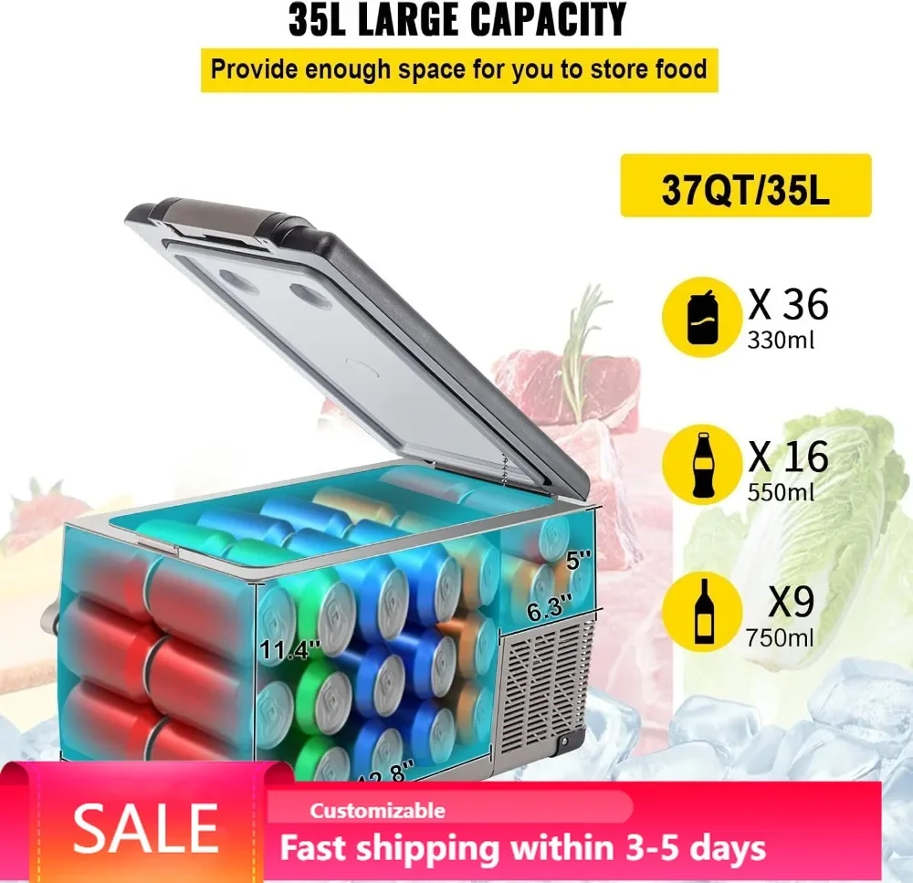 37Qt Car Refrigerator Dual Zone -12/24V DC & 110-240V AC, App Control, -4~68°F, Portable Freezer for Camping, Travel
