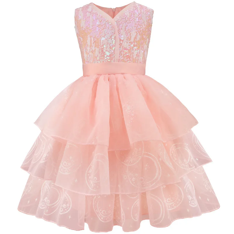 Wicked Glinda Pink Princess Dress Cosplay Christmas Costume Elegant Girls Party Dresses Sequin Princess Dress Girl Evening Dress