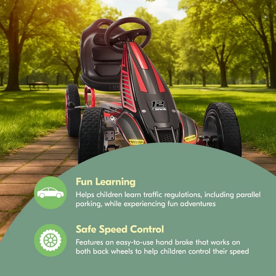 Kids Pedal Go Kart, Hurricane 4 Wheel Bike Cart with Rubber Tires, Ages 4-10, Red - Outdoor Ride-On Bicycle Karts with Wheels fo