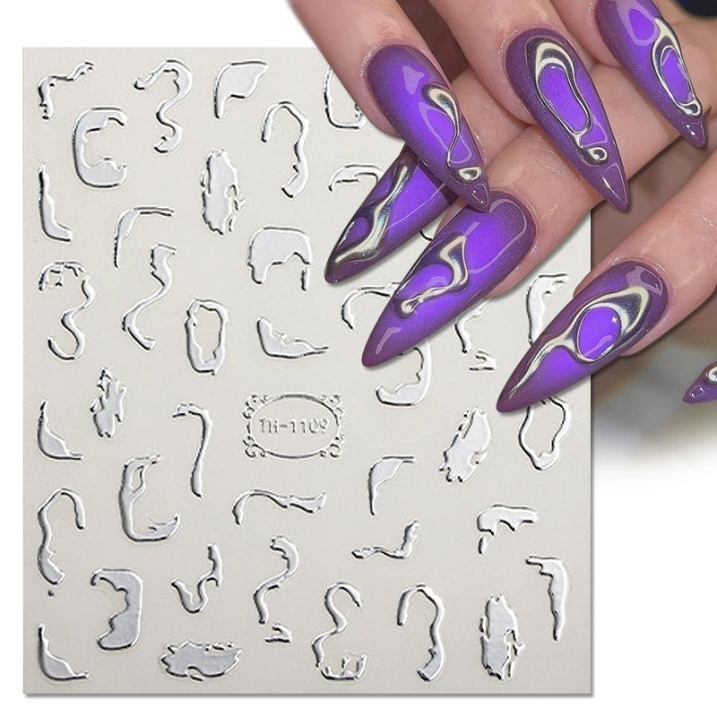 Autocollants pour ongles 3D, lignes métalliques argentées, or Rose, vigne, rayures courbes, ruban adhésif tourbillon, Gel de manucure, décalcomanie pour Nail Art