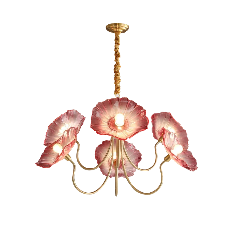 

Lotus Leaf Glass Ceiling Lamp Nordic Suspension Bedroom Living Room Chandelier Hanging Light with E14 Bulb