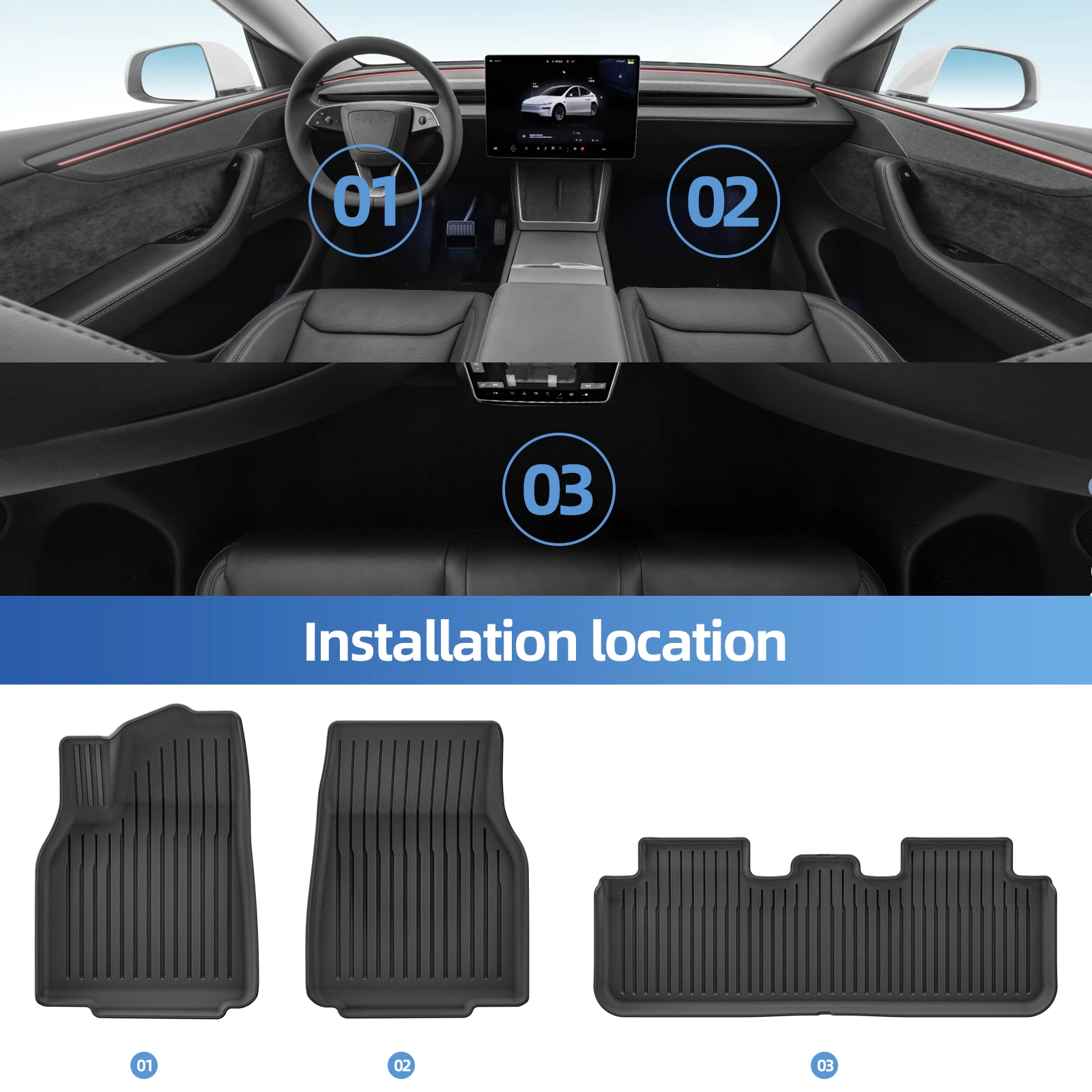 ZUNDUO for Tesla Model Y Standard RWD 2025 2026 TPE 3D Car Floor Mats Cargo Liner Trunk Mats Backrest Pad Protection All Weather