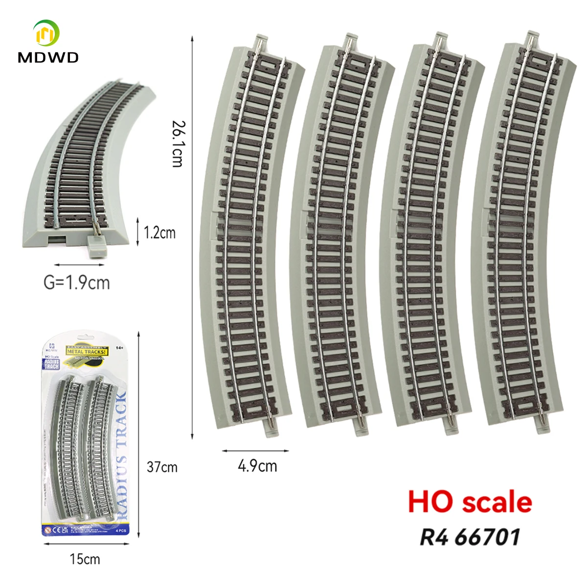 Track HO 1/87 New Version Simulation Cement Sleeper 18-inch Curved Track Train Model Track 4 Roots