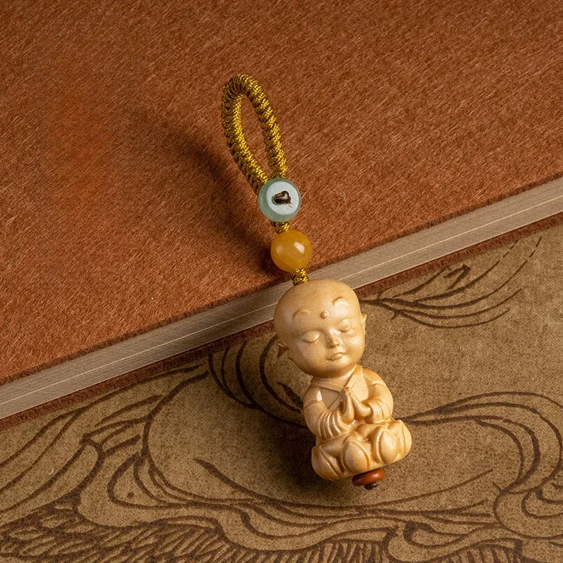 Boxwood Buddhist Keychain Handcarved Tathagata Buddha Custom Wooden Key Chains Pendant Buddhist Guanyin Keyring Gift