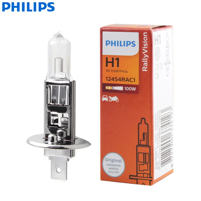 1X Philips RallyVision H1 12V 100W P14.5s Off Road Super Bright Light Car Halogen Original Genuine Headlight Auto Bulb 12454RAC1