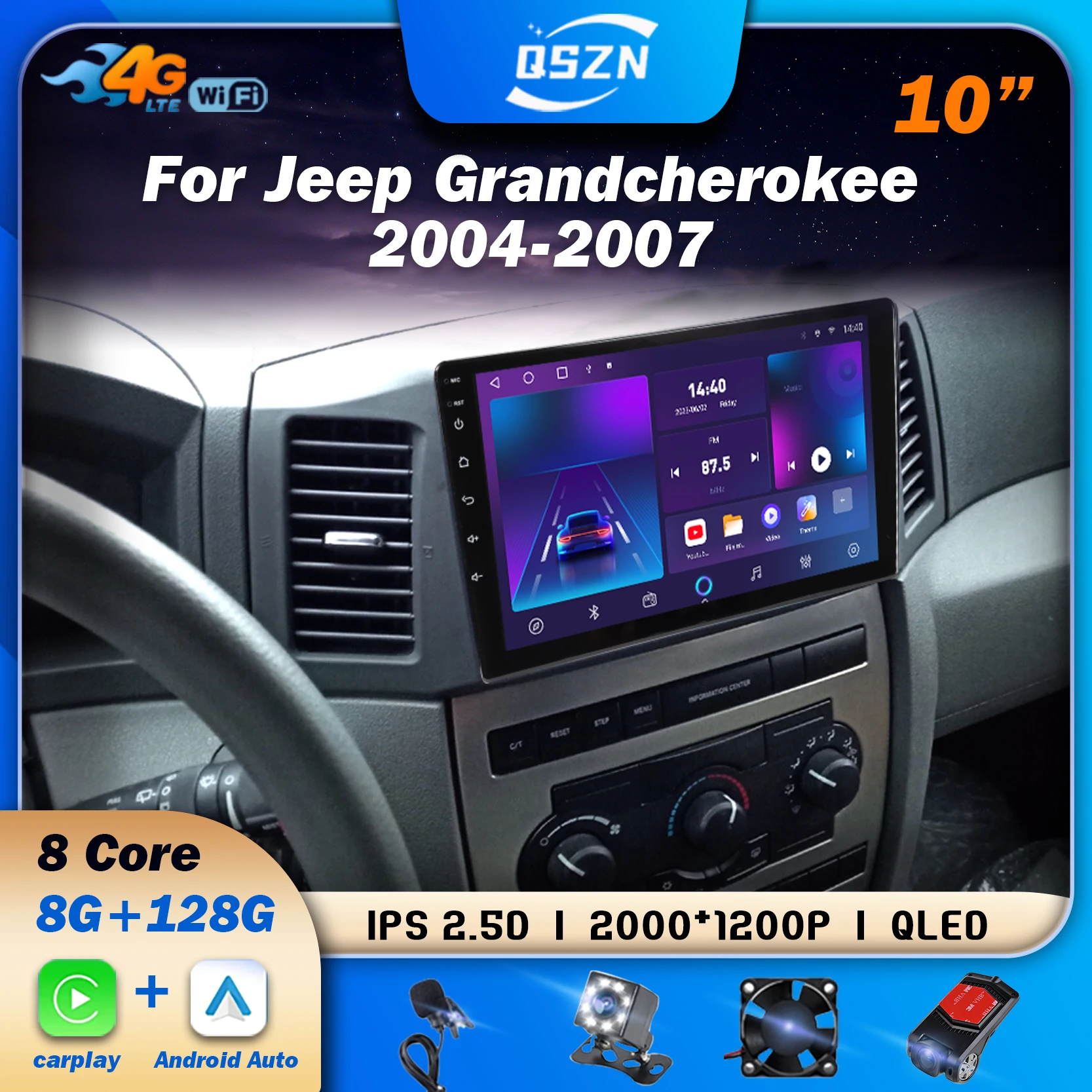 QSZN Android 12.0 Car Multimedia Radio Player For Jeep Grand Cherokee 2004 - 2007 GPS Stereo DSP Carplay WIFI Auto No 2 Din DVD