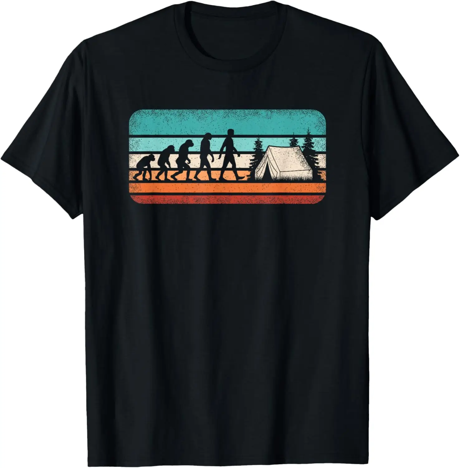 Funny Camping Evolution Retro Camper Hiking Camp Men T-Shirt 100% Cotton Trendy Y2K Short-Sleeve Tee-Soft, Quick-Drying,