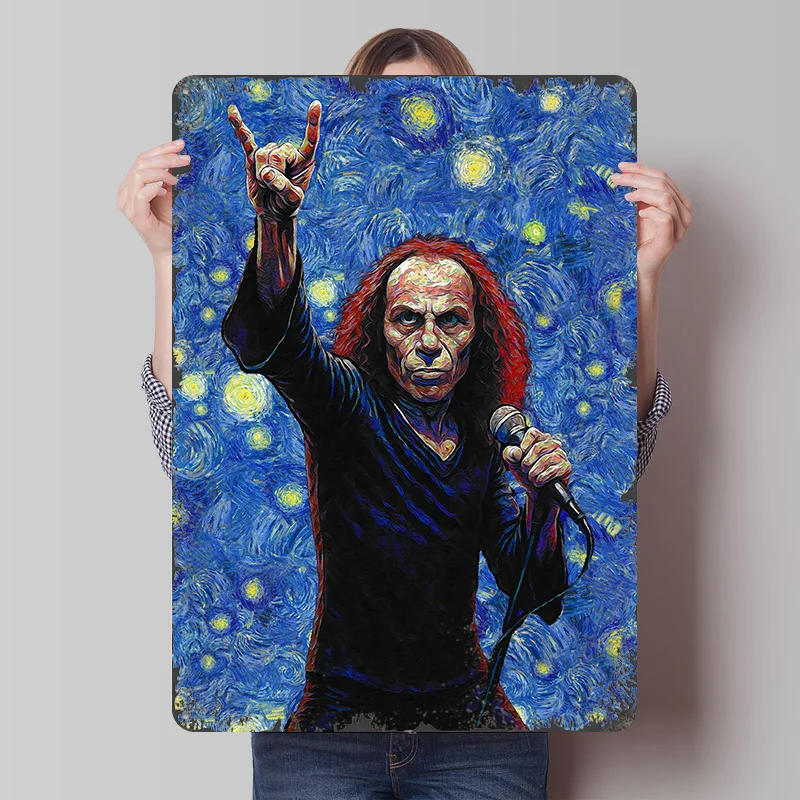 Ronnie James Dio Starry Night Poster Customized Wall Art Vintage Metal Signs Retro Tin Plaque for Man Cave Room Decorations Home