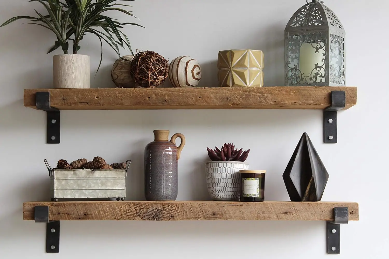 Accent Shelves | Reclaimed Barn Plank | Set of 2 with Full Brackets (Natural 40