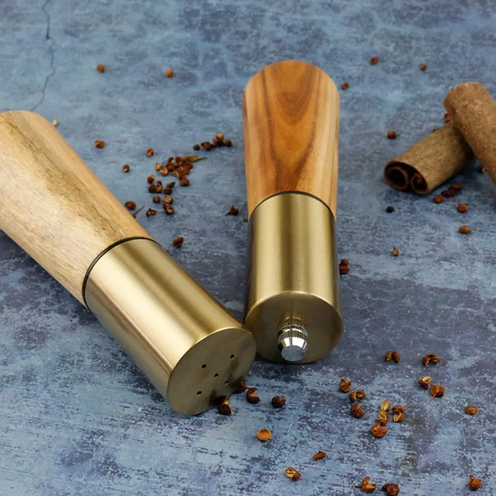 1/2pcs Stainless Steel/wood Pepper Mill Grinder Manual 7.1*2.4 Inch/7.28*2.4 Inch Gold Seasoning Pot Hand Grinder Restaurant