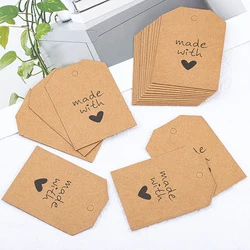 50 szt. Wiszące Lables 4.2x5.5cm wykonane z miłosnym zawieszka z papieru pakowego 10-metrowym sznurkiem jutowym do ręcznie robionego etykieta do prezentów prezent ślubny