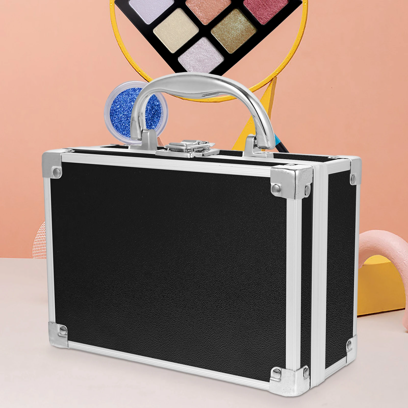 กล่องเก็บเครื่องสำอางพกพาแบบพกพา ทำจากอลูมิเนียมอัลลอยด์ กล่องเก็บของสำหรับเดินทาง กล่องใส่เครื่องมือทำเล็บ น้ำหนักเบา มีหูหิ้ว