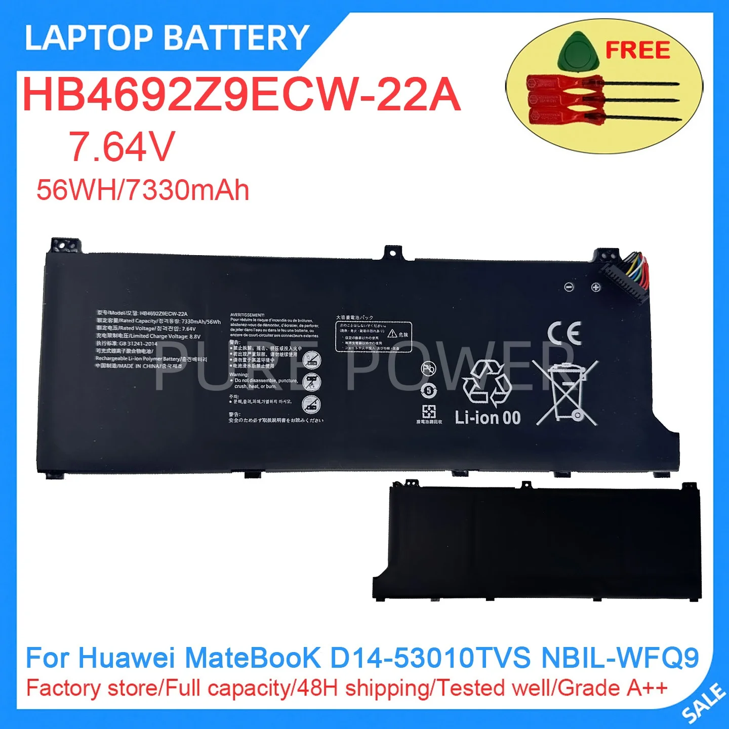 New Laptop Battery HB4692Z9ECW-22A 7.64V 56WH 7330mAh High Quality For Huawei MateBooK D14-53010TVS NBIL-WFQ9