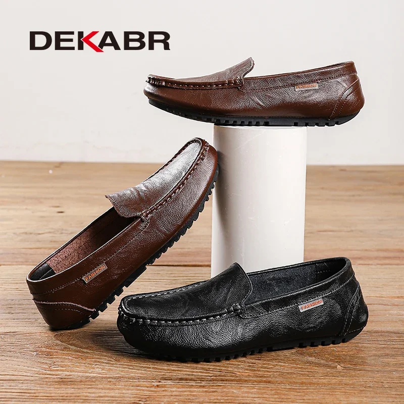 DEKABR Brand New Men Loafers Genuine Leather Flats Driving Casual Shoes Classic Comfortable Daily Working Fashion Men Shoes