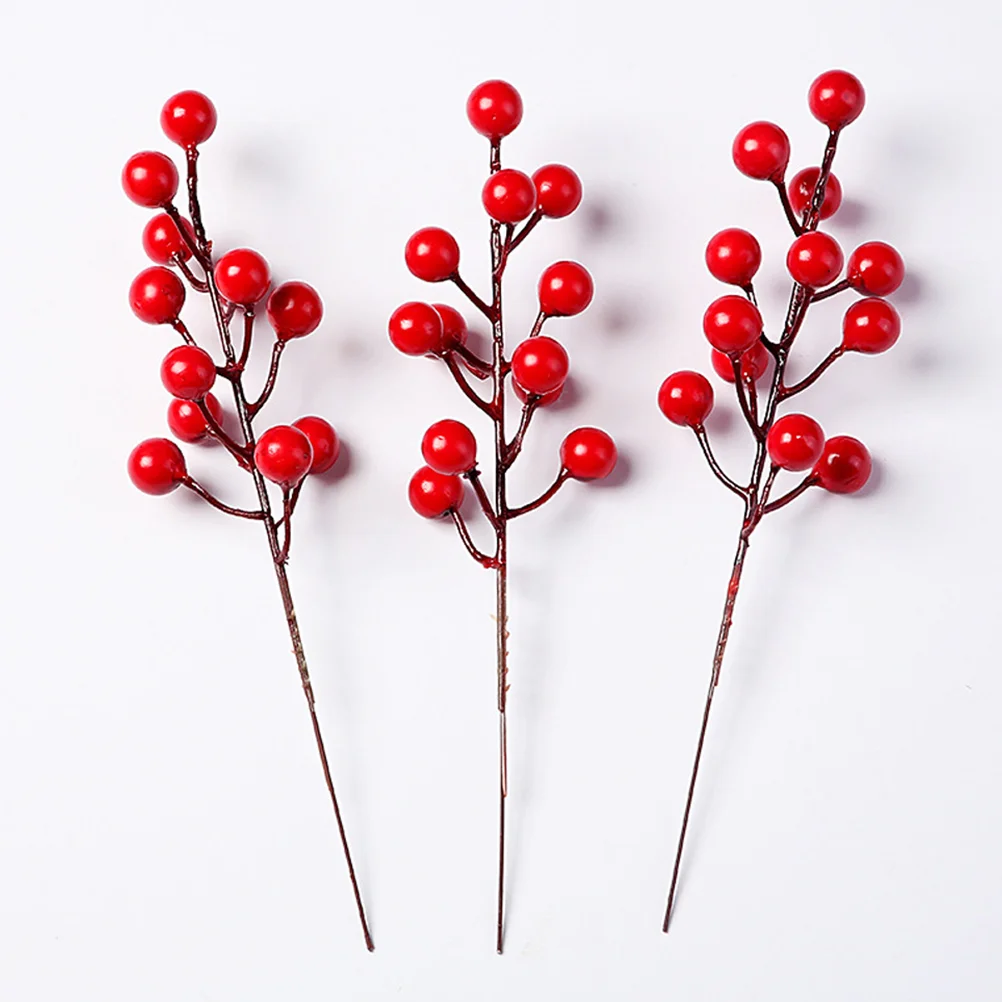 20 Pcs Simulation Red Paste Garlands Fake Berry Branch Artificial Berries Accessories Realistic Ornaments Foam Xmas