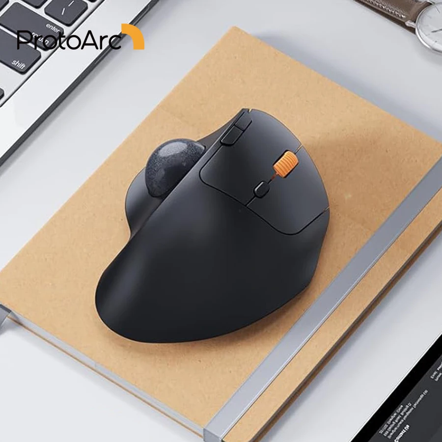 ProtoArc EM04 Trackball Mouse Wireless Rechargeable Ergonomic Vertical Bluetooth Mice for Computer PC iPad Mac Windows Android