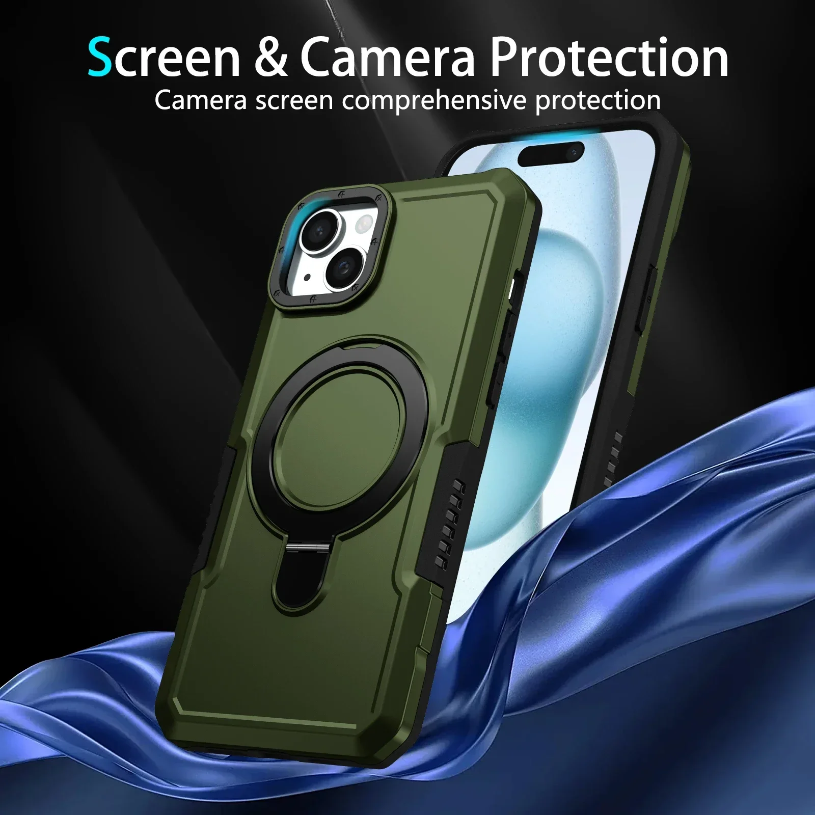 Stoßfeste Ständer-Telefon-Schutzhülle für iPhone 16 Plus Pro Max 15 14 13 Auto-Magnetfunktion Heavy Duty Armor OTT Cover Box