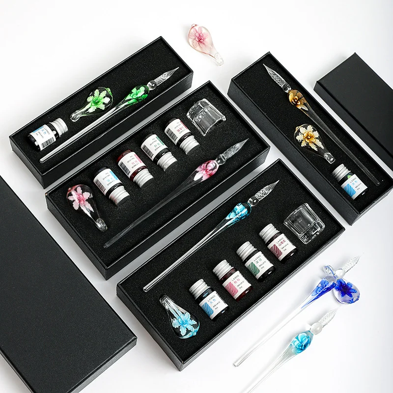 

Flower glass dipping pen, student stationery, glass pen, crystal glass pen, birthday gift pen set