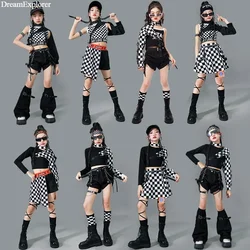 Hip Hop Girls Crop Top Plaid Skirts Child Streetwear Goth Clothes Sets Street Dance T-shirt Shorts Kids Jazz Girl Group Costumes