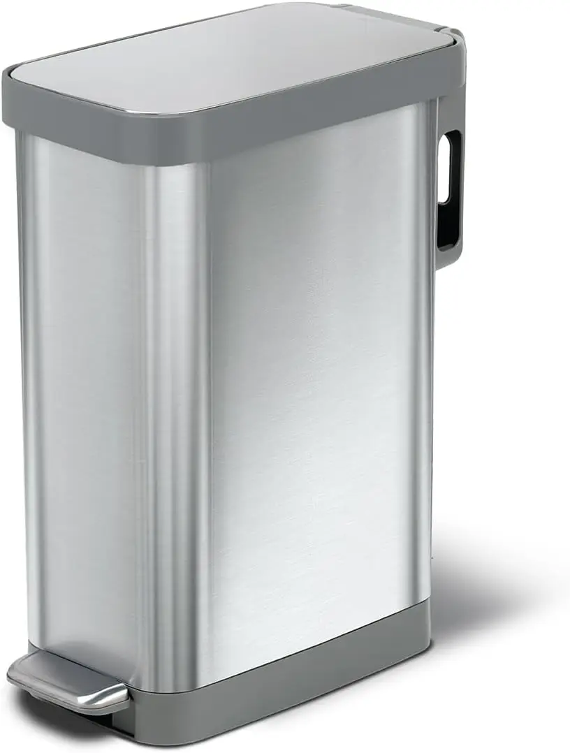 

Slim Stainless Steel Trash Can with Odor Control, Soft Close Lid, Foot Pedal and Bag Holder, 12 Gallon/45 Liter for Small Spaces