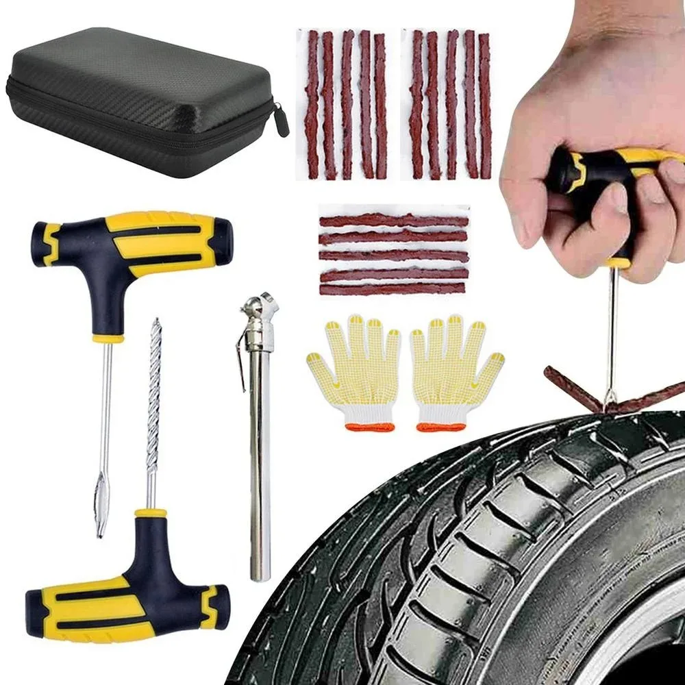 

19p Motorcycles Heavy Duty Tire Repair Kit Auto Tire Repair Tools Universal Car Tire Plug Kit Portable Tire Patch Kit for Trucks