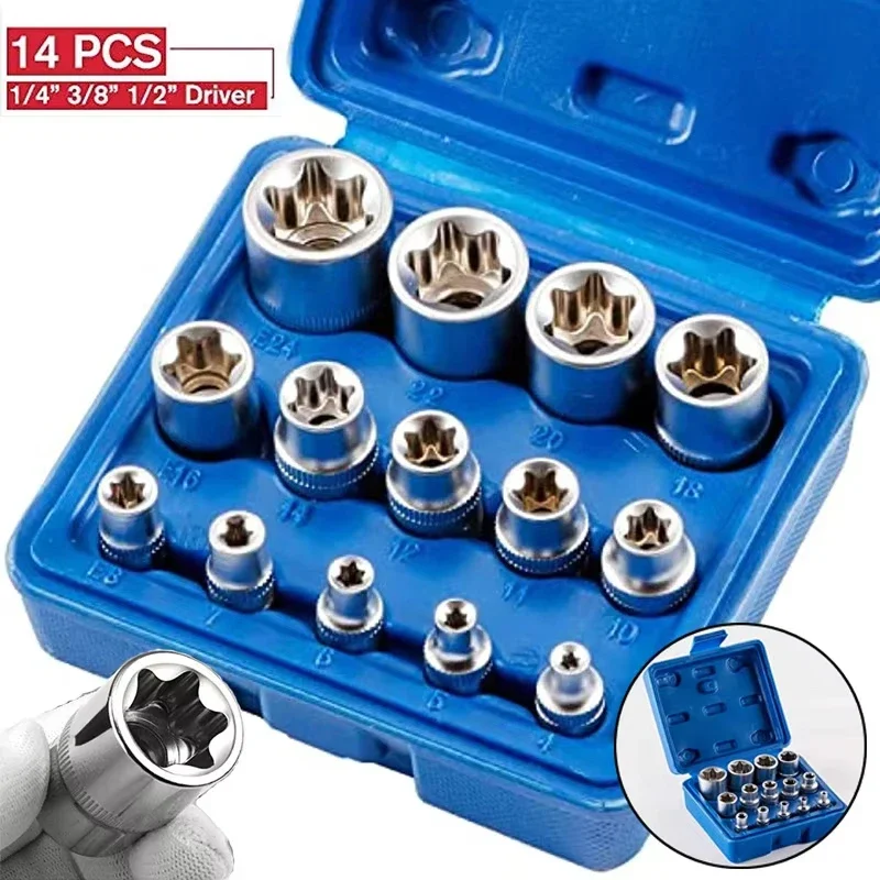 

Professional 14PCS Female E Star Torx Socket Set E4-E24 External Hex Socket Insert Nut Versatility Combination Sockets