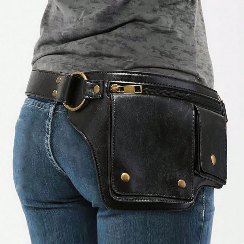 Bolso retro de moda, bolso ajustable para deportes al aire libre, riñonera estilo motocicleta punk, bolso multifuncional informal, adecuado para