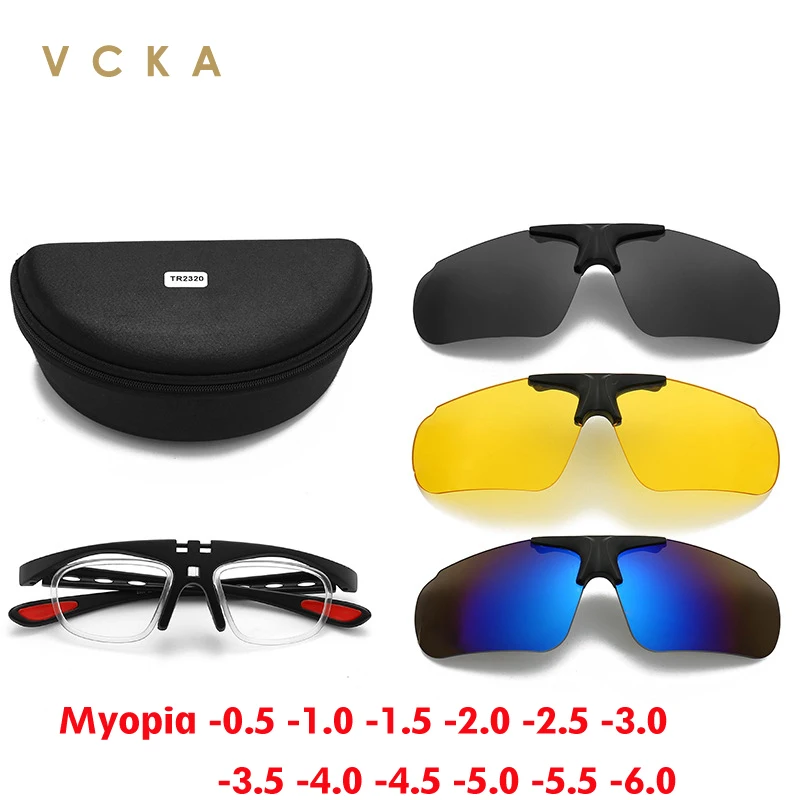 VCKA Men Magnet Clip Sports Sunglasses Myopia Glasses Women Prescription Riding Nearsighted Astigmatism Spectacles  -0.5 To -10