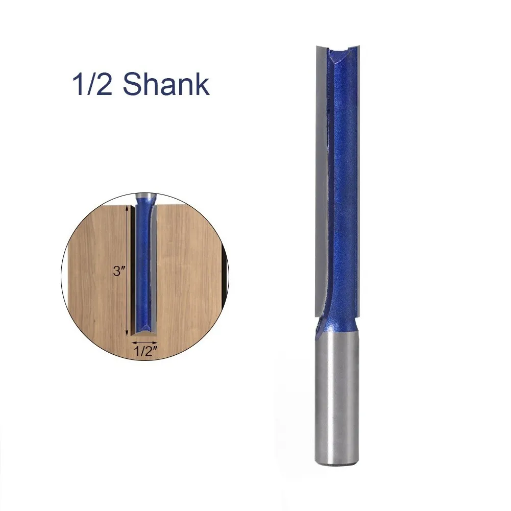 1/2 Inch Shank Extra Long 3 Inch Cutting Diameter Straight Router Bit Hardened Steel With Carbide Tip For Woodworking Slotting T