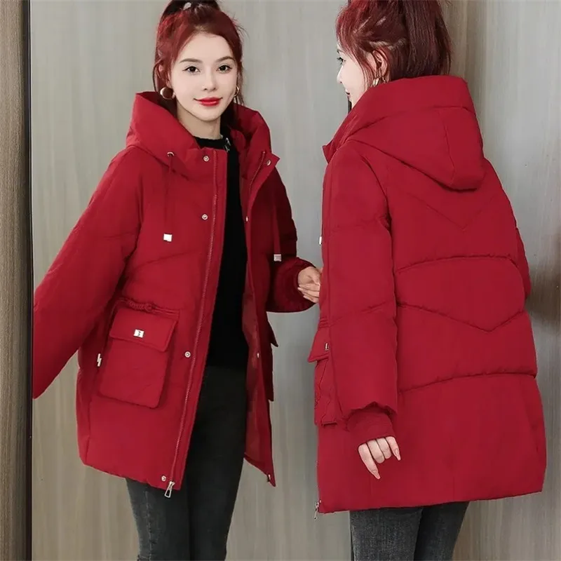 

Корейские зимние парки, женские толстые теплые пуховые хлопковые куртки, новая модная женская стеганая куртка с капюшоном и карманом на молнии, свободная верхняя одежда T1563