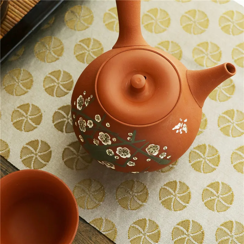 Japanese Imported Changsha Burning Side Handle Teapot Qingfeng Made Cinnabar Sand Handmade Plum Carving Urgent Pot