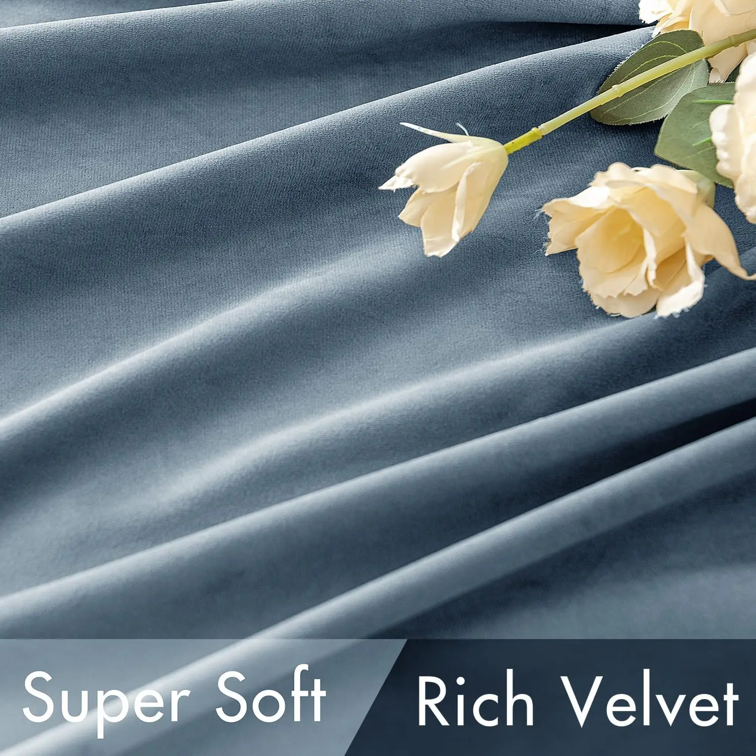 Zasłony zaciemniające z aksamitu, 244 cm - termoizolacyjne, super miękkie, z przeszyciem na karnisz i zaczepami, kolor kamiennej niebieski, 2 panele