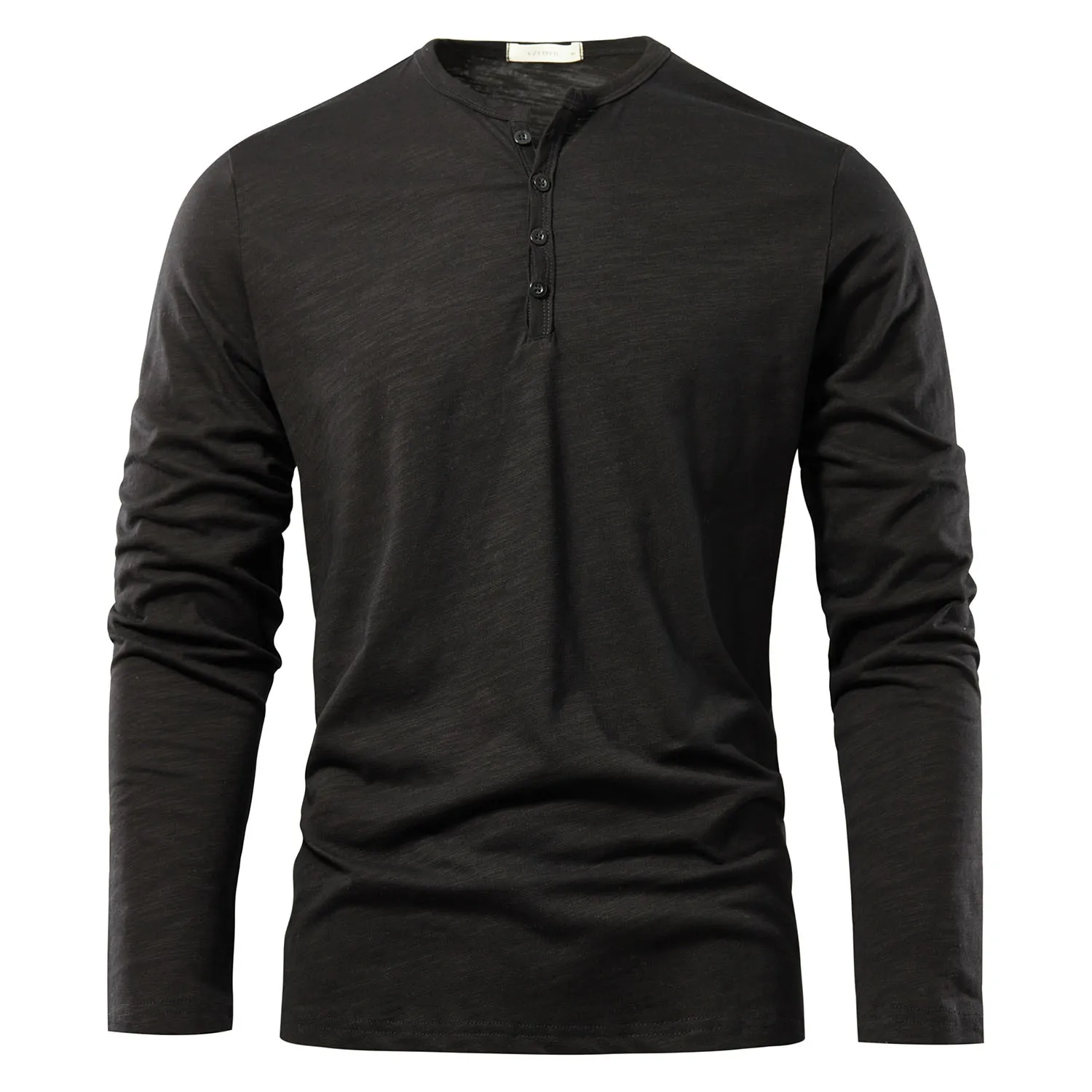 Henery Neck  Long Sleeve T shirt For Men Solid Spring Casual Mens T-shirts High Quality Male Tops Classic Clothes Men\'s T-shirts