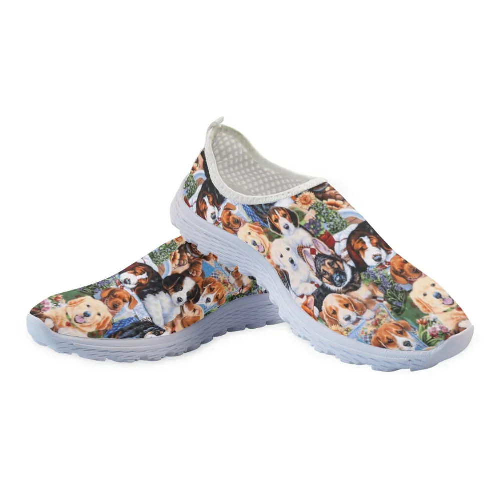Breathable AF Mesh Sneakers For Women Cute Dogs Painting Print Female Flat Shoes Summer Soft Slip-on Loafers