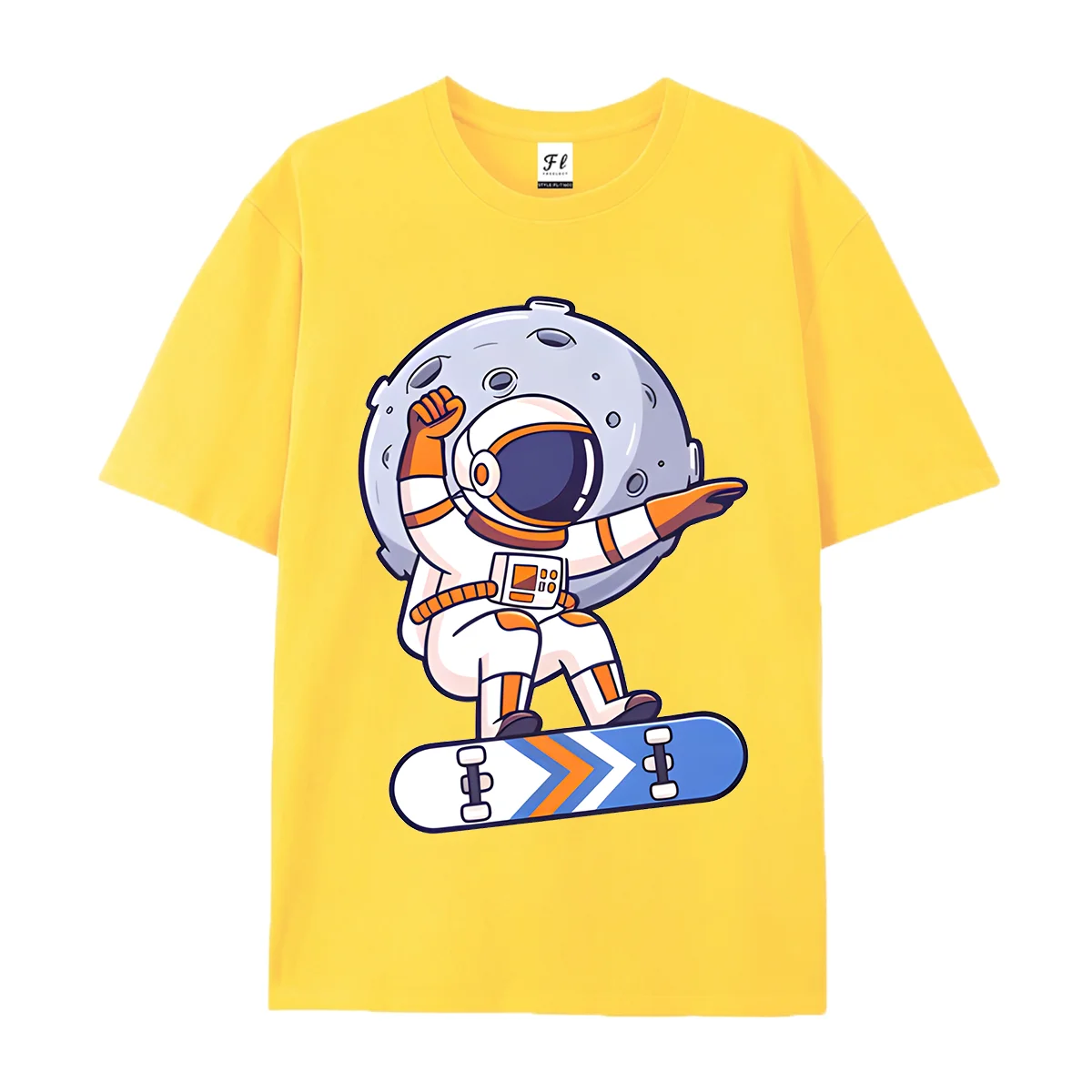 Unisex Short Sleeve T Shirt Cartoon Astronaut Skateboard Moon Print Crew Neck Tees Summer Casual Tops For Men Women Street Space