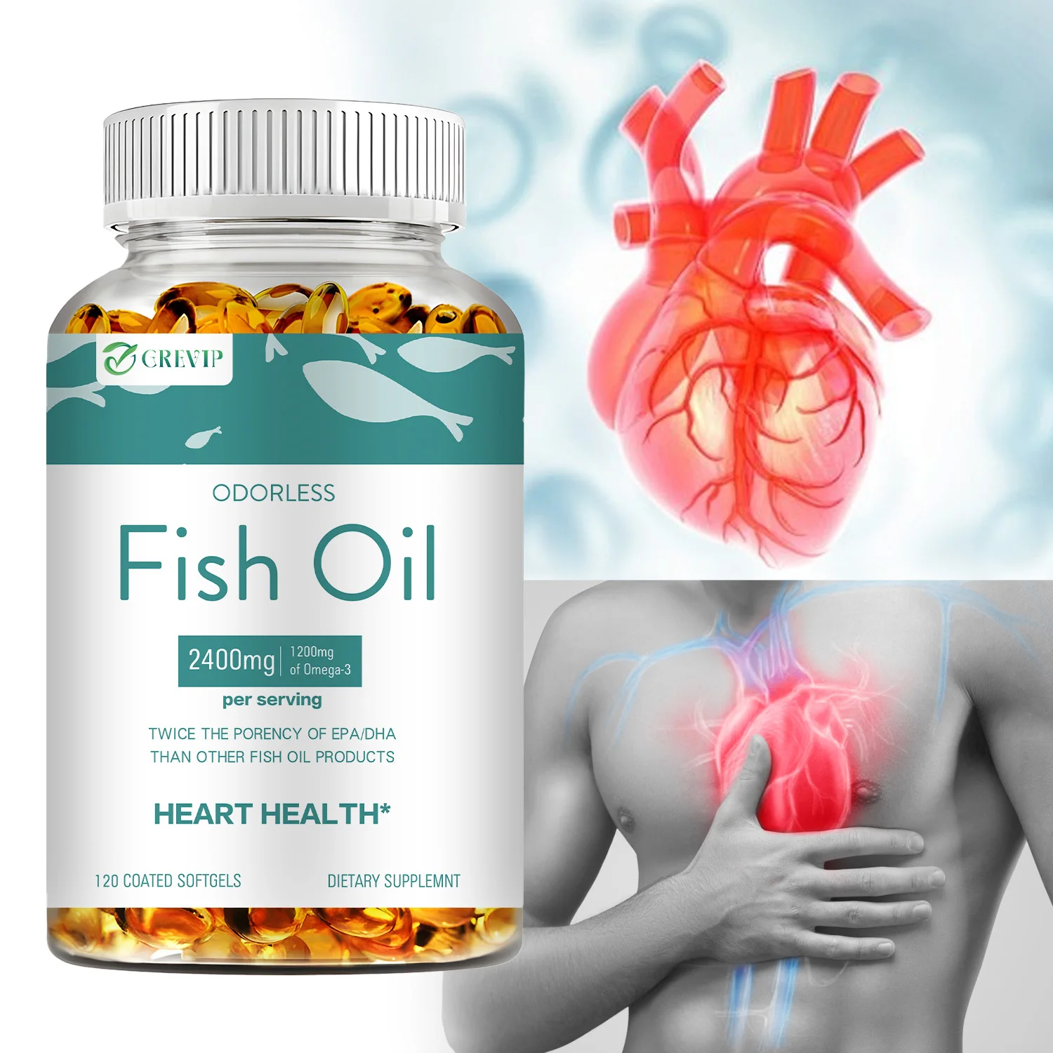 

Fish Oil - with EPA & DHA, Reduce Stress, Supports Heart, Brain & Cardiovascular Health, Nervous System Health, Improves Memory