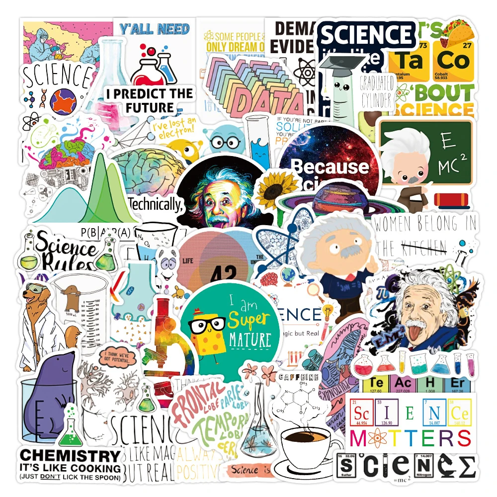 Autocollants de laboratoire de chimie et de science de dessin animé pour enfants, décalcomanies graffiti, jouet de bricolage, ordinateur portable, scrapbooking, téléphone, kness st, 10 pièces, 30 pièces, 50 pièces