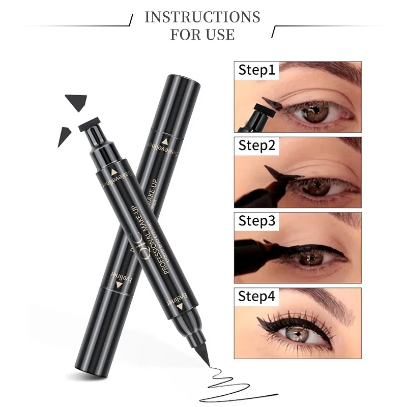 Easy Wing Eyeliner Stempel Pen met Vloeibare Liner Dual Tip Beginnersvriendelijk Waterdicht Smudge Proof Stempelen Eyeliner Make-up 2Size