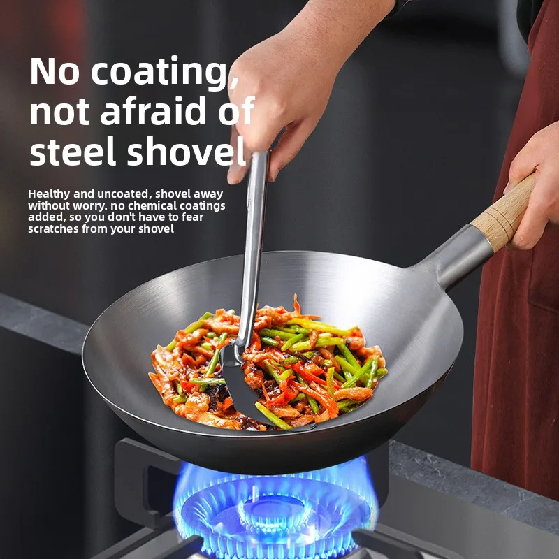 Zhangqiu-sartén tradicional antigua de hierro wok, sartén para revolver el hogar, sartén antiadherente, estufa de gas sin recubrimiento, utensilios de cocina