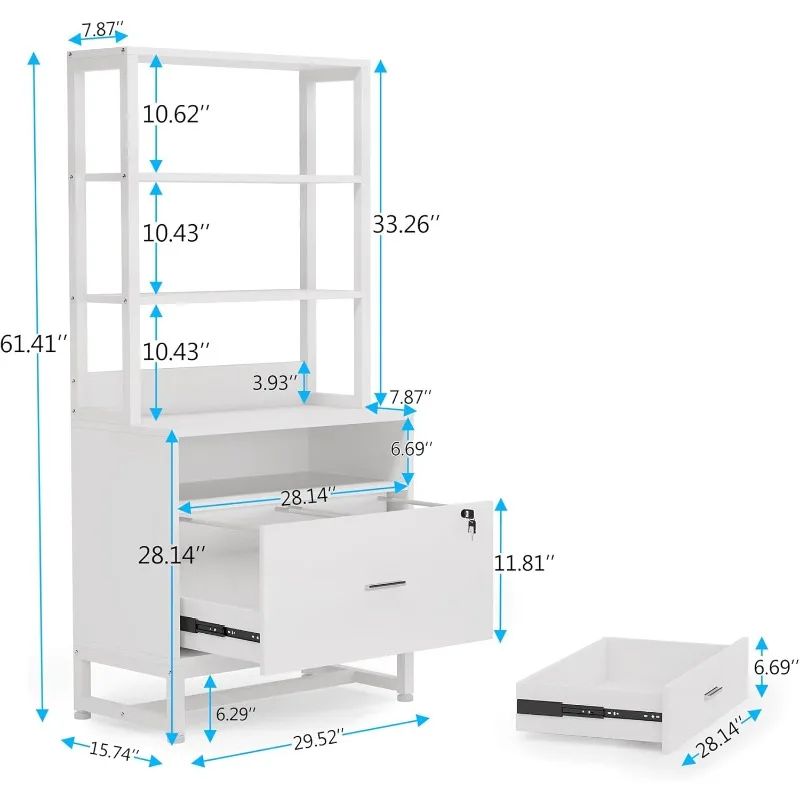 2 drawer vertical file cabinet with lock and bookshelf, letter size large modern file cabinet printer stand, open storage rack