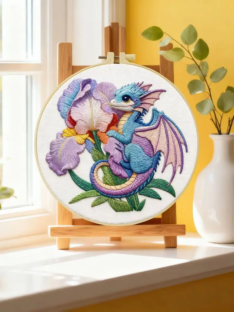 1 Stück 20X20CM/15X15CM 7,87/6,3 Zoll Drachen-Stickerei-Starter-Kit DIY-Kit DIY-Stickerei-Set für Anfänger – Detail 6