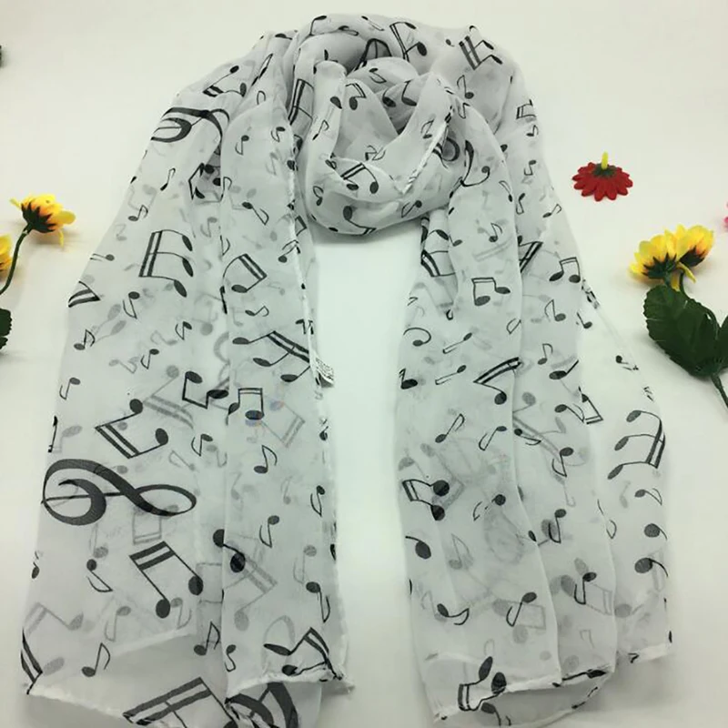 Ladies Summer Scarves Lady Musical Note Print Chiffon Neck Scarf Shawl Soft Scarves High Quality Fabulous Elastic