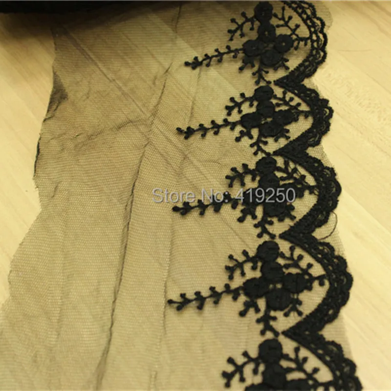 70yards 13m  Black/white/ivory cotton Mesh embroidery lace Trim