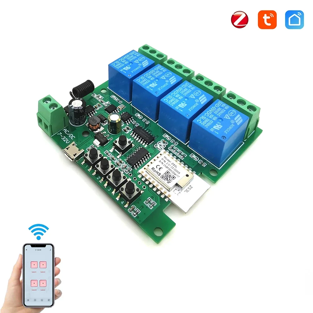 4 Channel ZigBee Tuya Smart WiFi Relay Switch Module AC/DC 7-32V USB 5V RF/APP Remote Control Smart Home work with Alexa