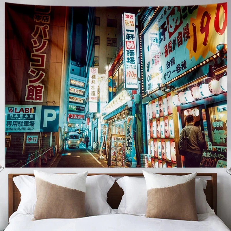 Ashou Japanese Streetscape Tapestry Wall Hanging Decor Bedroom Decoration Hanging College Dorm Home Room Decor Wall Tapestry