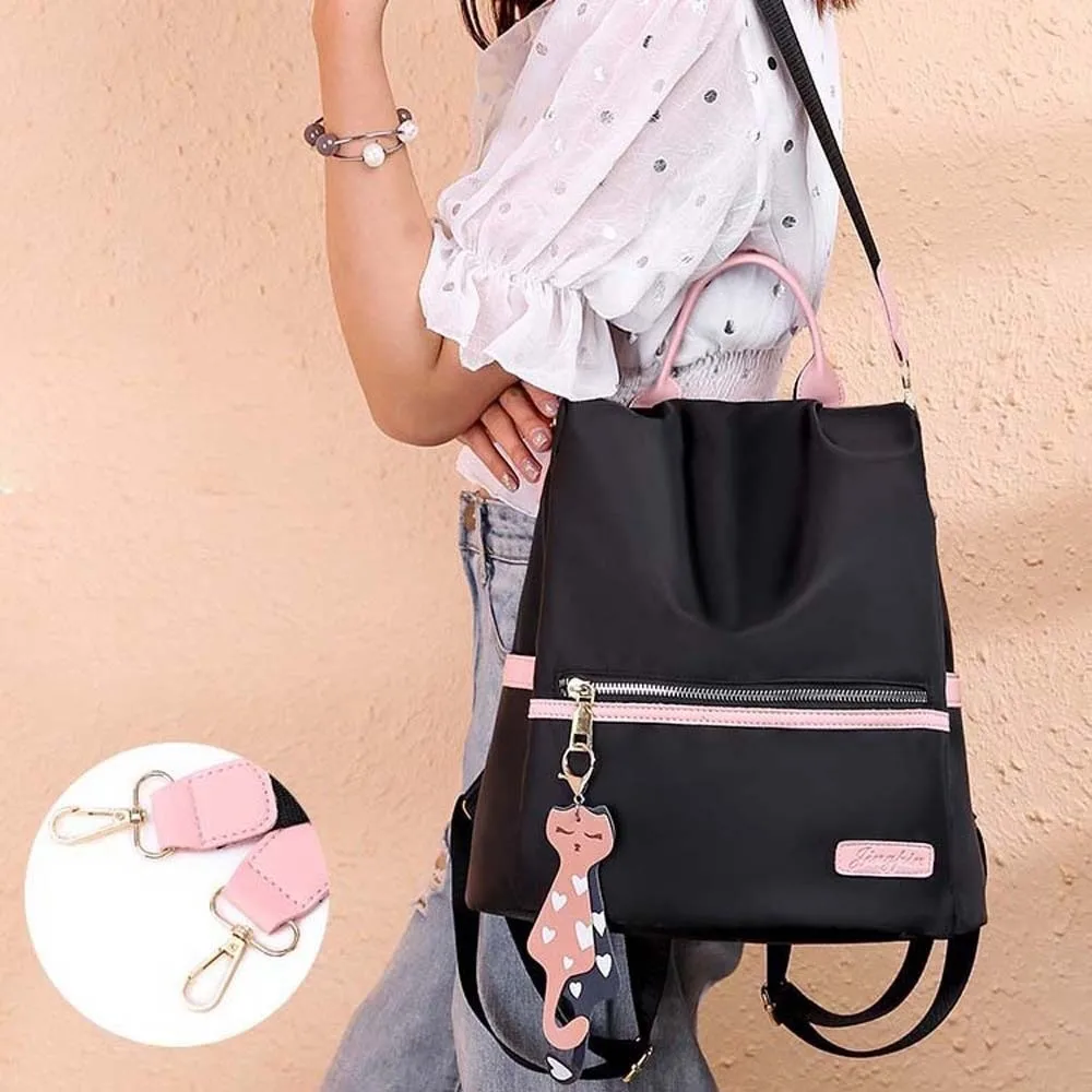 ポリエステル女性用デイリーバックパック盗難防止猫PUペンダントオックスフォード布デイパック防滴水傷防止