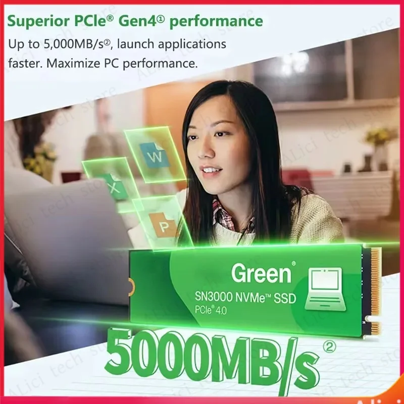 Green SN3000 500GB 1TB 2TB NVMe M.2 SSD PCIe 4.0 2280 5000MB/s SSD for PC Notebook PS5 Laptop Computer Mini