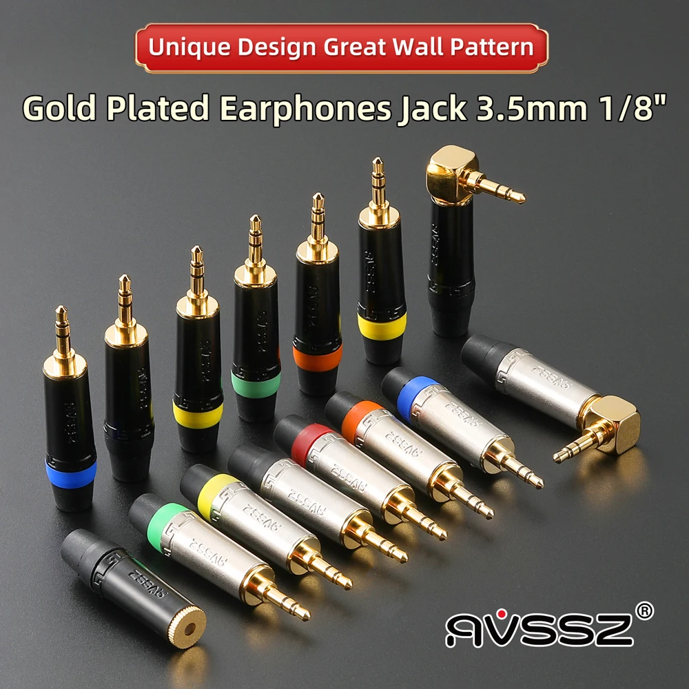 AVSSZ Colorful Gold Plated Jack 3.5mm Great Wall Pattern 1/8″ TRS Stereo Headphones Notebook Welding Audio Extension Cord Plugs